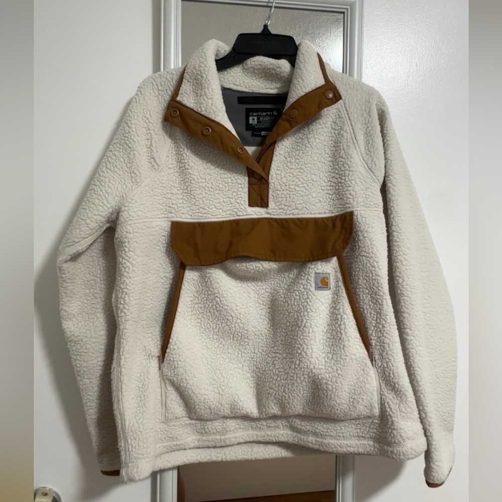 Carhartt Off-White and Tan Sherpa Pullover Size Medium